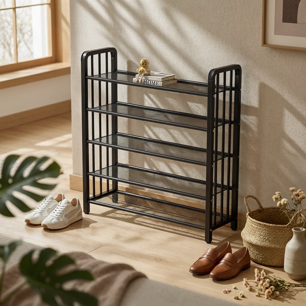 5-Tier Shoe Rack Slim Shoe Rack with Mesh Shelves Furniture Stylish Industrial for Renters, Entryway, Apartment