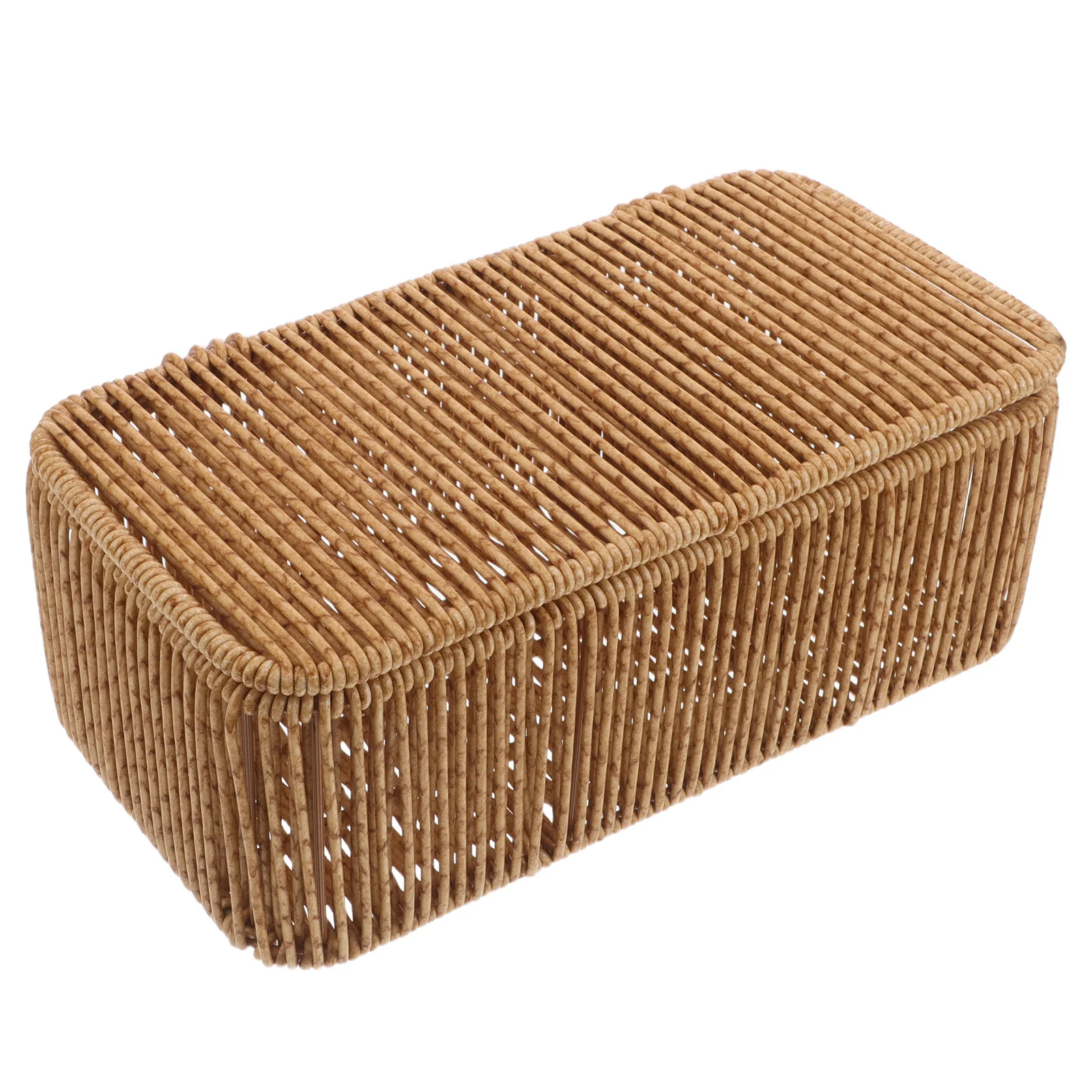 

Rattan Storage Basket Lid Rectangular Small Woven Shelf Box 2 Sections Organizer Snack Makeup Holder Wicker Tank Basket