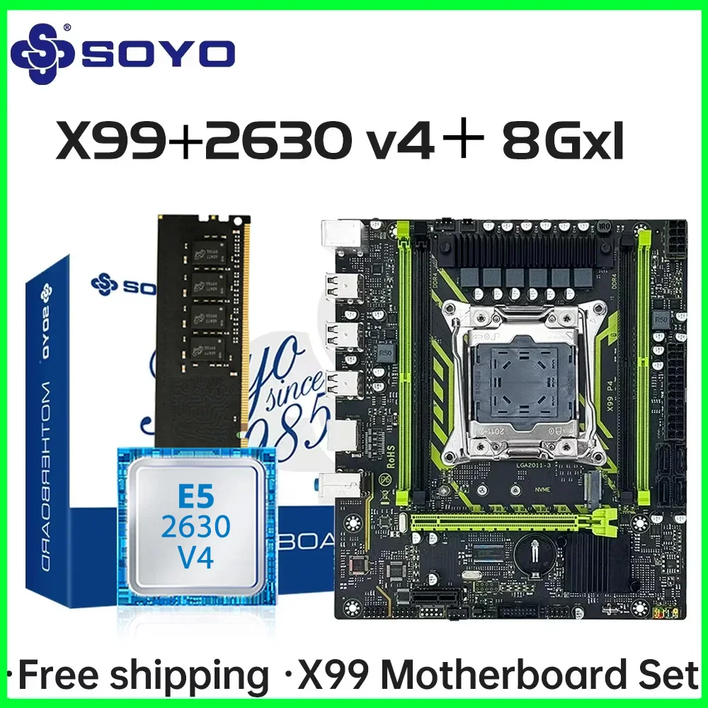 SOYO X99 Motherboard Set With LGA2011-3 Xeon E5 2630 V4 CPU DDR4 8GB (1*8GB)  2133MHz RAM NVME M.2 SATA Computer Accessories