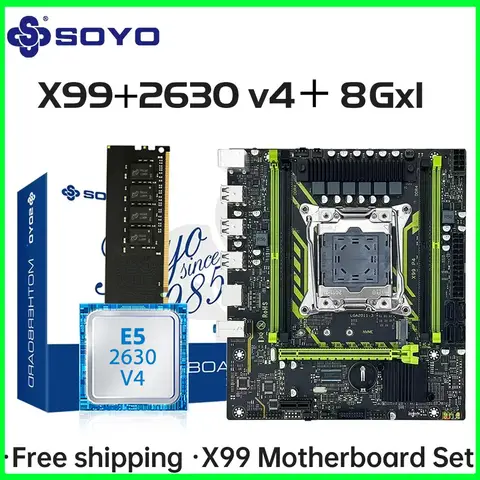 SOYO X99 Motherboard Set With LGA2011-3 Xeon E5 2630 V4 CPU DDR4 8GB (1*8GB)  2133MHz RAM NVME M.2 SATA Computer Accessories