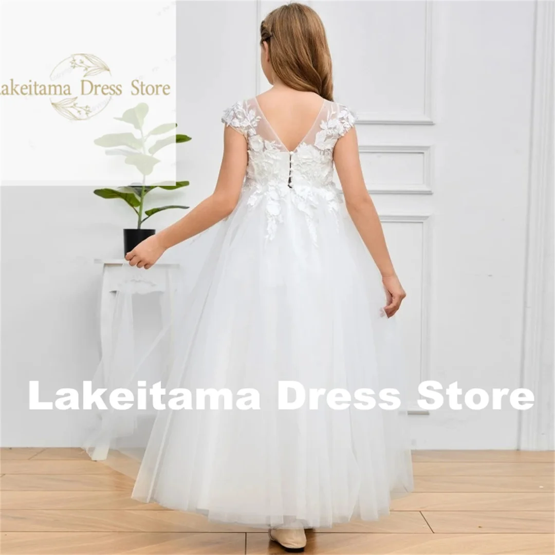 Customization Flower Girl Dresses White Tulle Puffy Appliques Sleeveless For Wedding Birthday Party Banquet First Communion Gown