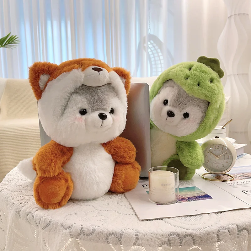 Cartoon Stuffed Animal Toy Plush para Meninos e Meninas, Husky Cosplay, Porco, Dinossauro, Coala, Raposa, Kawaii, Presentes de Natal, 20 cm, 30cm