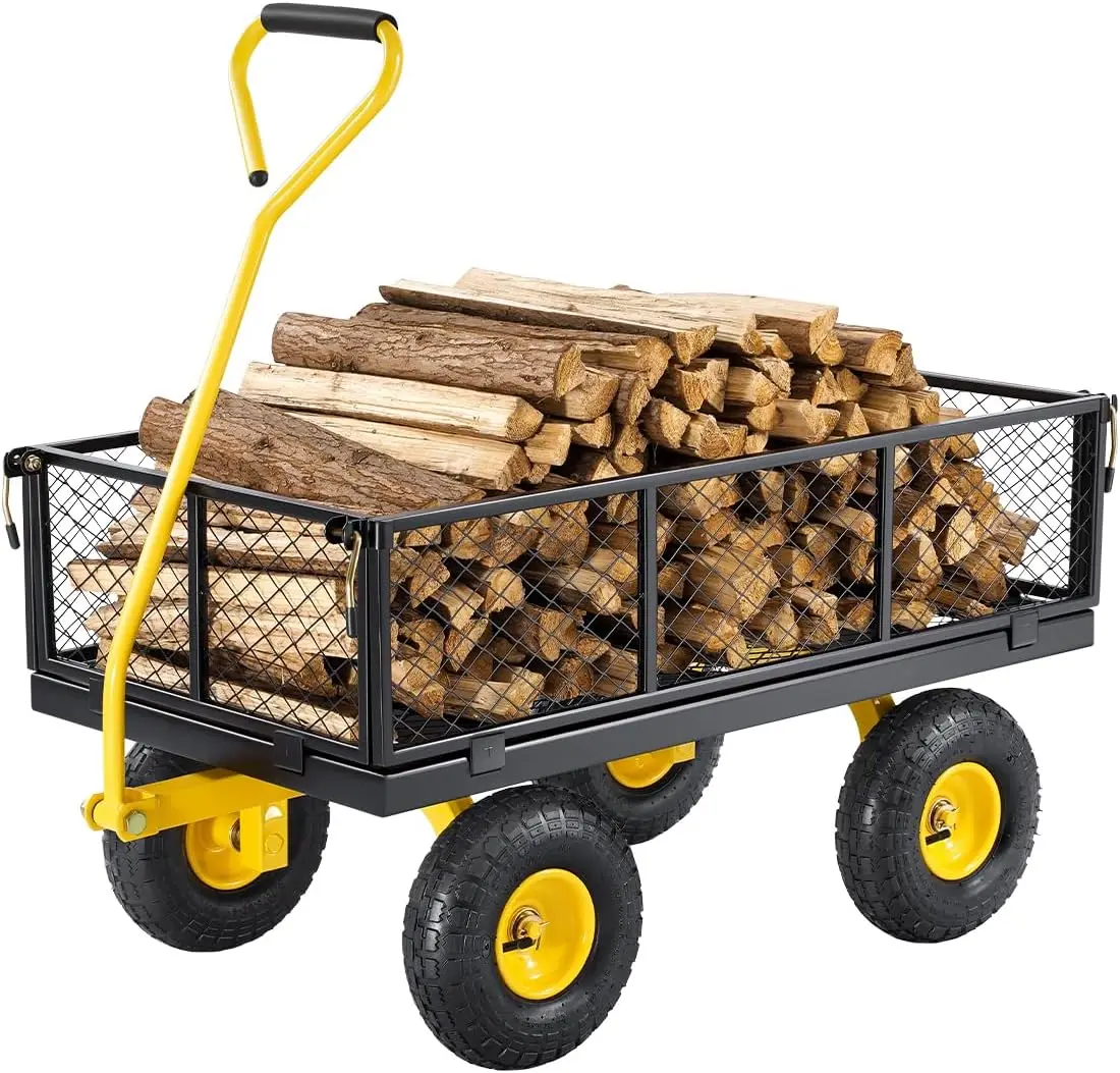 

Duty Steel Garden Cart, Garden Wagon Cart on Wheels, Outdoor Metal Yard Utility Wagon Carts with 10" Tires and Mesh Removable