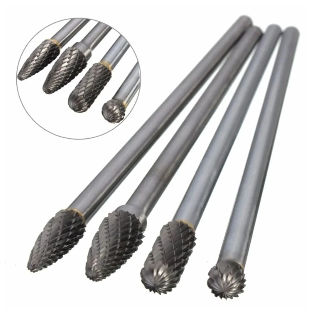 4pcs Long Reach Double Cut Carbide Rotary Burrs Rotary Burr 1/4 Inch 6mm Shank 150mm Long Carbide Cutter CNC Engraving Bit