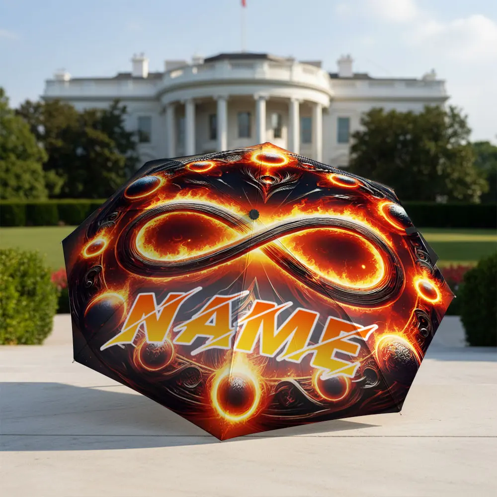Custom Name umbrella,Fiery Infinity Symbol with Glowing Spheres Design Umbrella