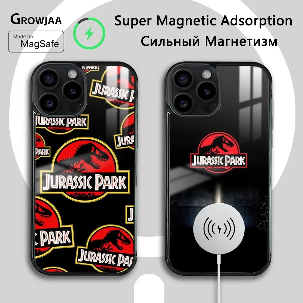 J-Jurassic Park Dinosaur World Phone Case For iPhone 16 15 14 13 12 11 Pro Max Plus Mini Magsafe Mirror Wireless Magnetic Cover