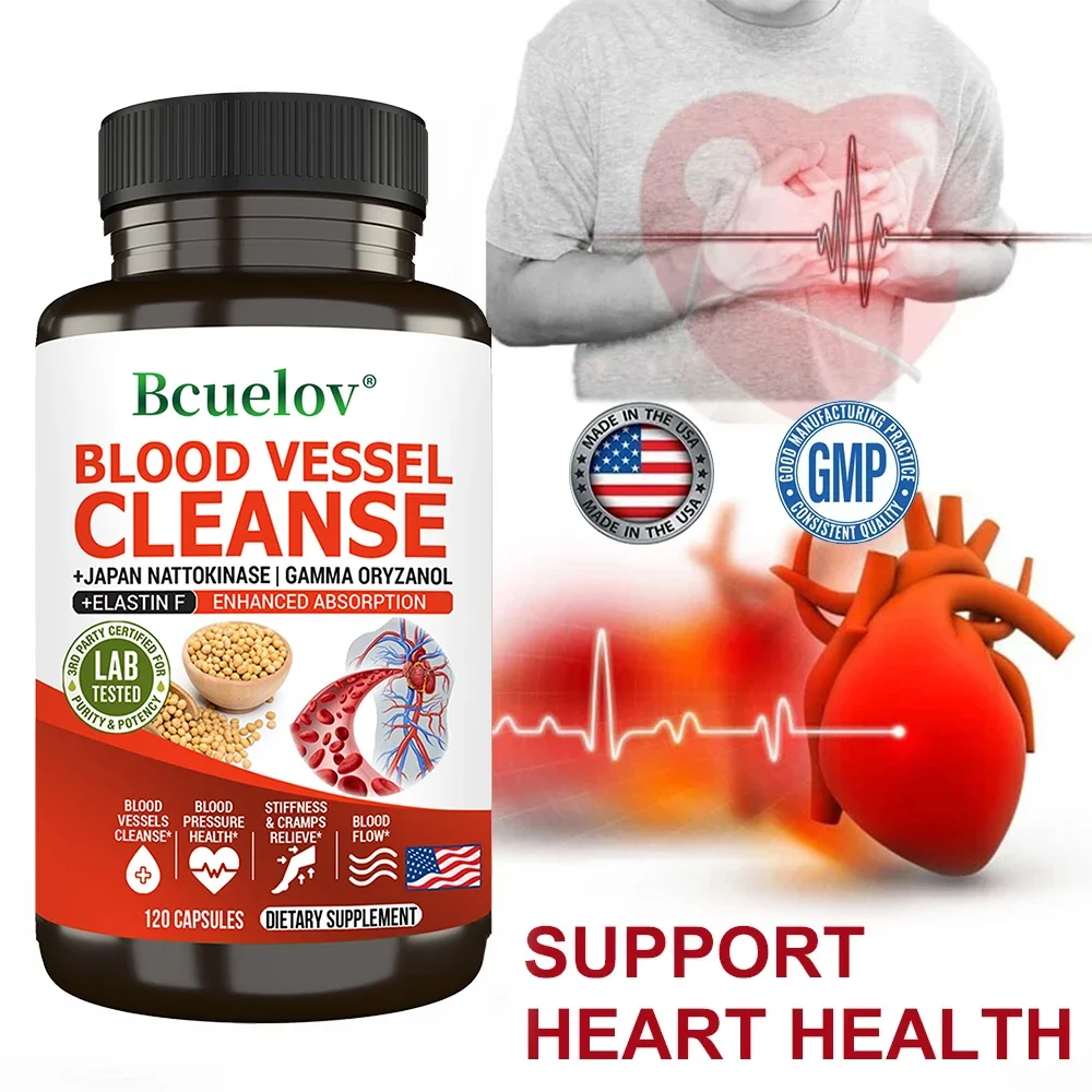 Blood Vessel Cleanser - Nattokinase Helps with Heart Health Promotes Normal Circulatory Health Provides Vitamins and Minerals