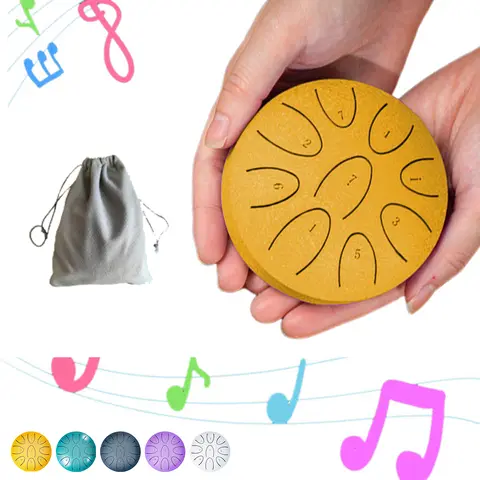 4 Inches Mini Hand Drum 9-Note Portable Rain Drum Set with Drum Mallet Chakra Drum Tone Steel Tongue Drum for Yoga Meditation