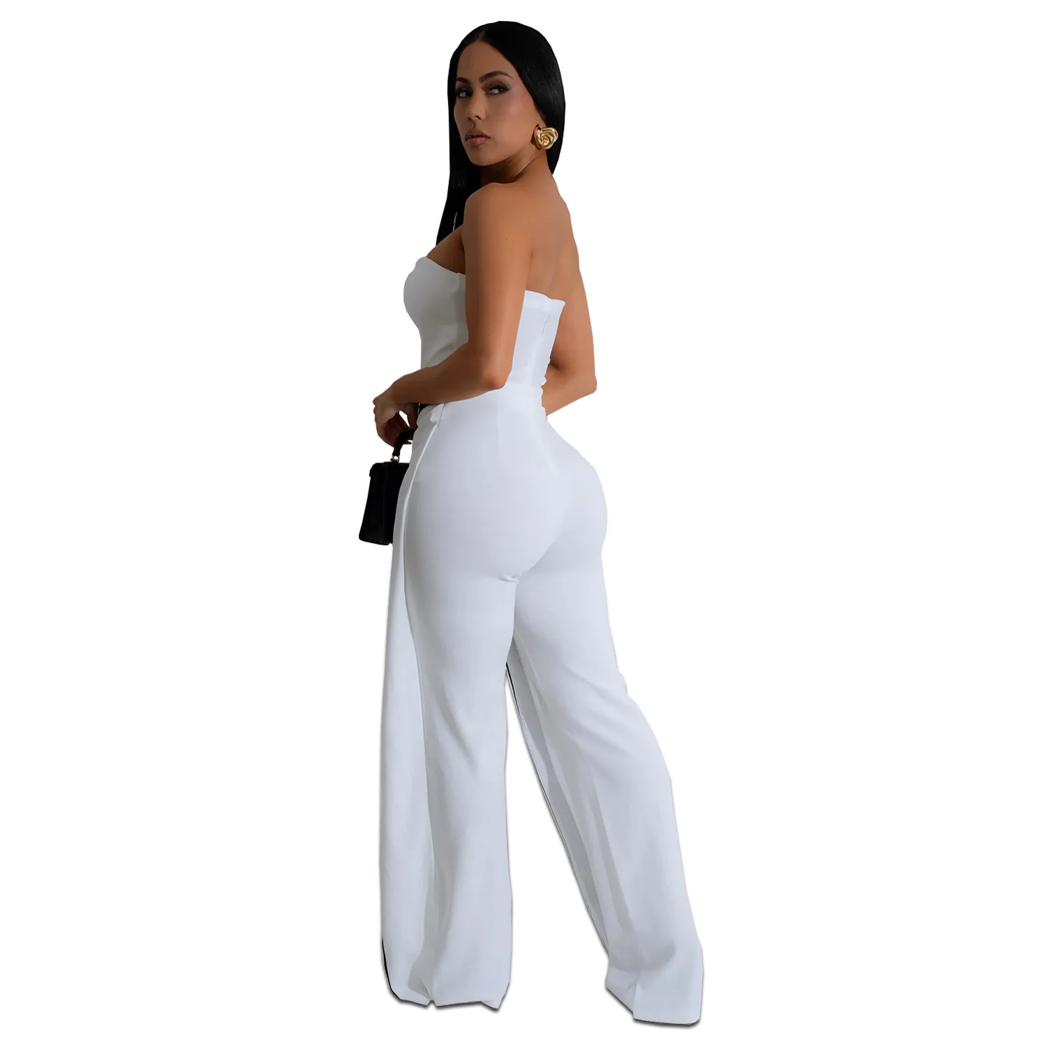 EINY Chic Women's Elegant Button Sleeveless Strapless Irregular Jumpsuits 2025 Wide Leg Outfits Night Club Streetwear One Piece