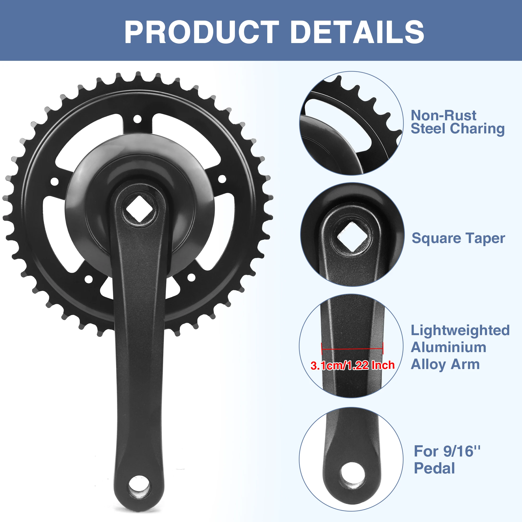 ZUKKA Bike Crankset 38T/42T - 170mm Universal Square Crankset Set Charing Crank Set with 170mm Aluminium Alloy Arm