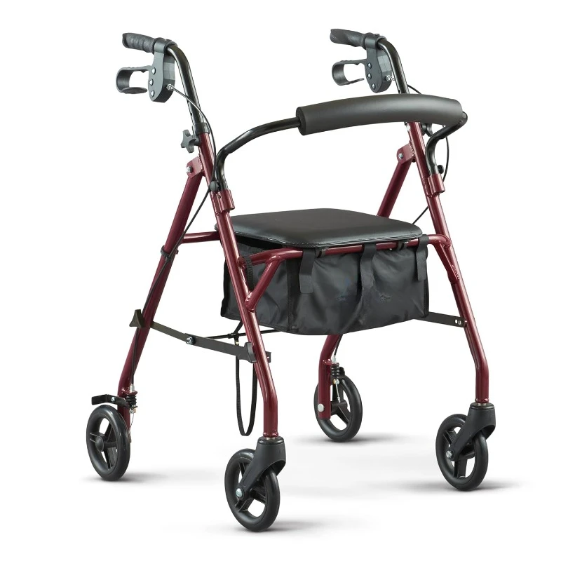 Steel Walker with Seat, Burgundy, Handles, Walker for Seniors, Walker for Mobility Impaired，home.