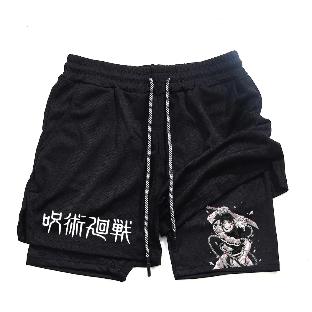 Anime Performance Shorts Toji Printed Men GYM Casual Sports Shorts Workout Running Mesh 2 In 1 Sport Short Pants