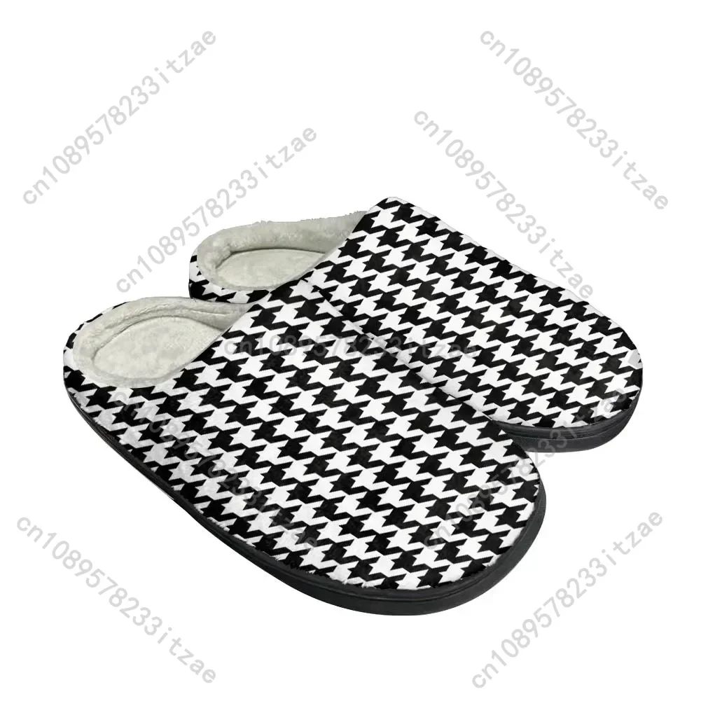 

Houndstooth Pattern Fashion Cotton Custom Slippers Mens Womens Teenager Plush Casual Keep Warm Shoes Thermal Comfortable Slipper