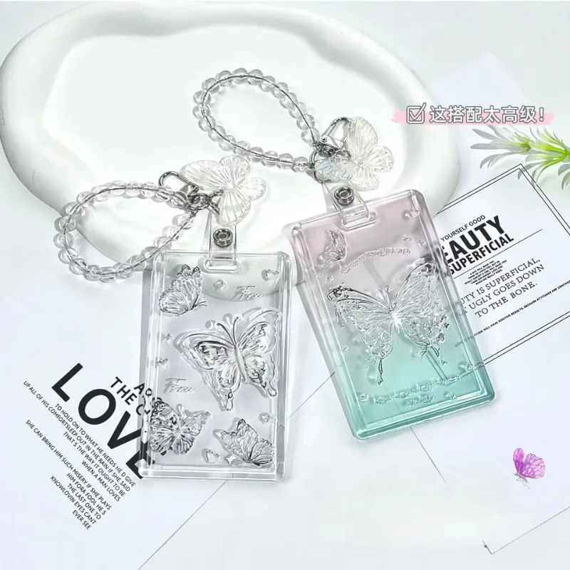 Butterfly Transparent Acrylic  ID Card School Supplies New Unisex Hard Plastic Work Card Holder Business Case Protector Cover