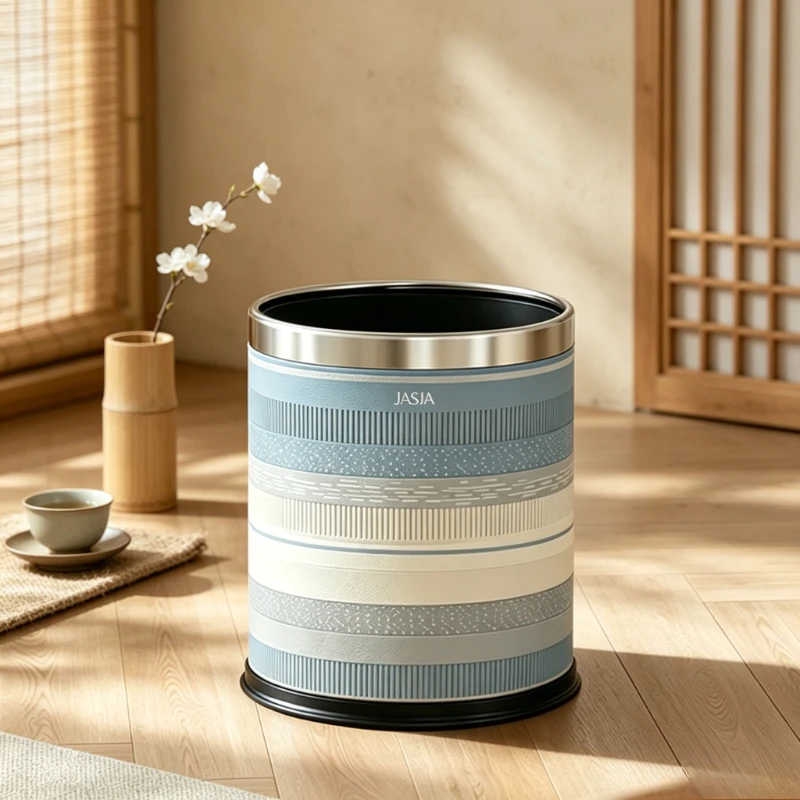 Modern Waste Basket Large Mouth Trash Can for Living Room Office Durable Leather Look Straight Throw Floor Bin Bedroom Bathroom