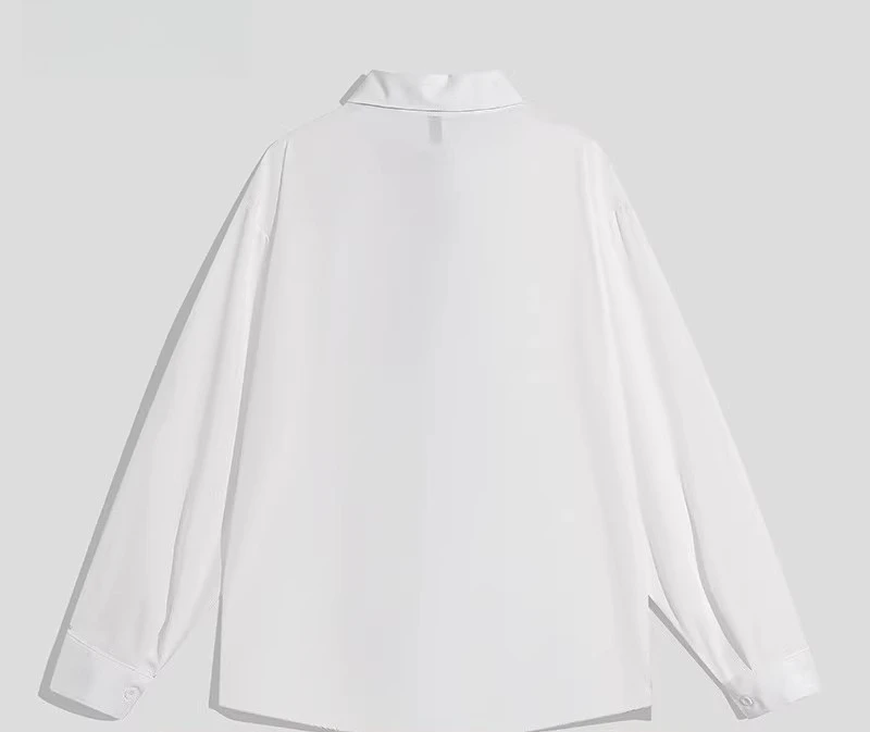 2025 Spring and Autumn Japanese Retro Print Cat White Long Sleeve Shirt College Style Couple Casual Loose Black Shirt