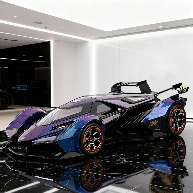 1:18 Vision Gran Turismo V12 GT Supercar Alloy Car Model Sound and Light Pull Back Children's Toy Collectibles Birthday gift