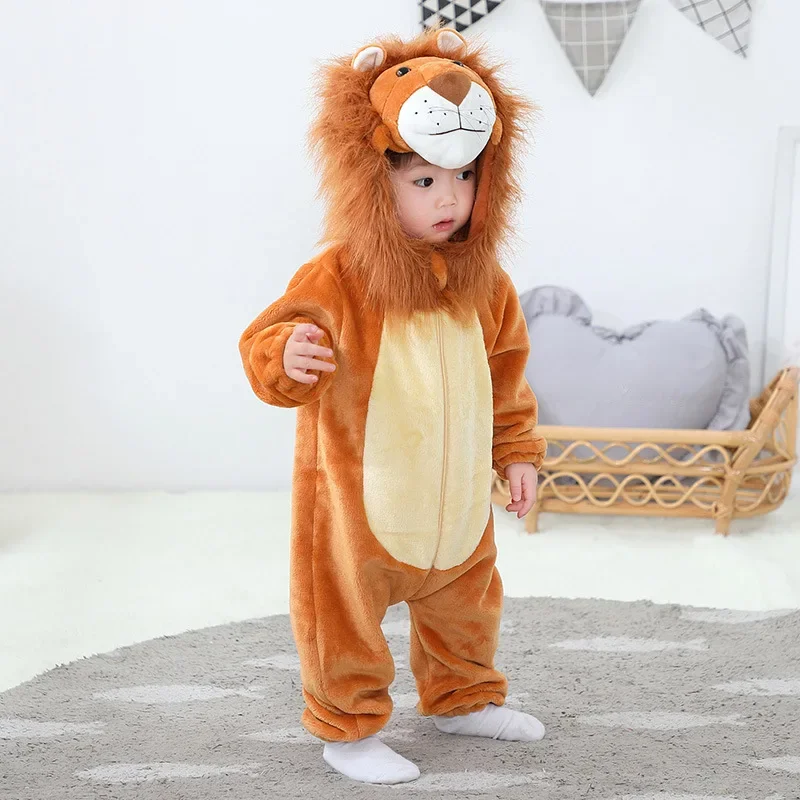 Lovely Lion Baby Girl Clothes Boys Romper Infant  Winter Warm Animal Costume Outfit Cartoon  Hooded Overall Jumpsuit Ropa bebe