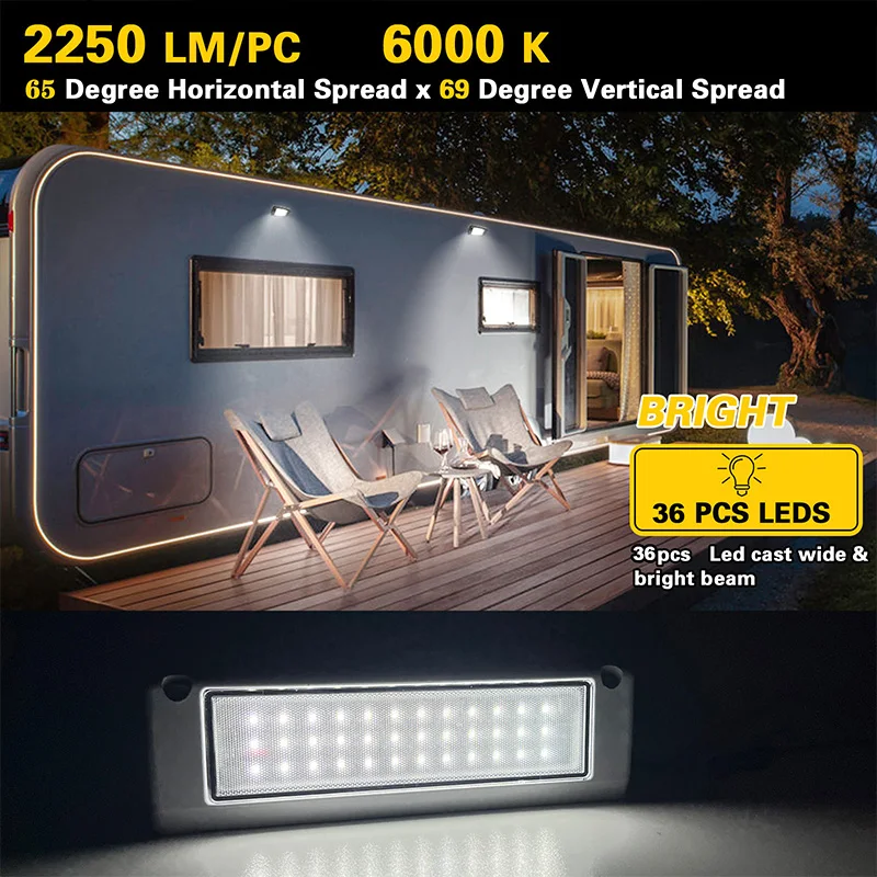 كامبر الشرفة ضوء 5 ''15 واط/9 بوصة 36 واط/13 بوصة 60 واط في الهواء الطلق 12 فولت LED RV المظلة أضواء لشاحنة RV مقطورة معدات التخييم المظلة سقف مصباح