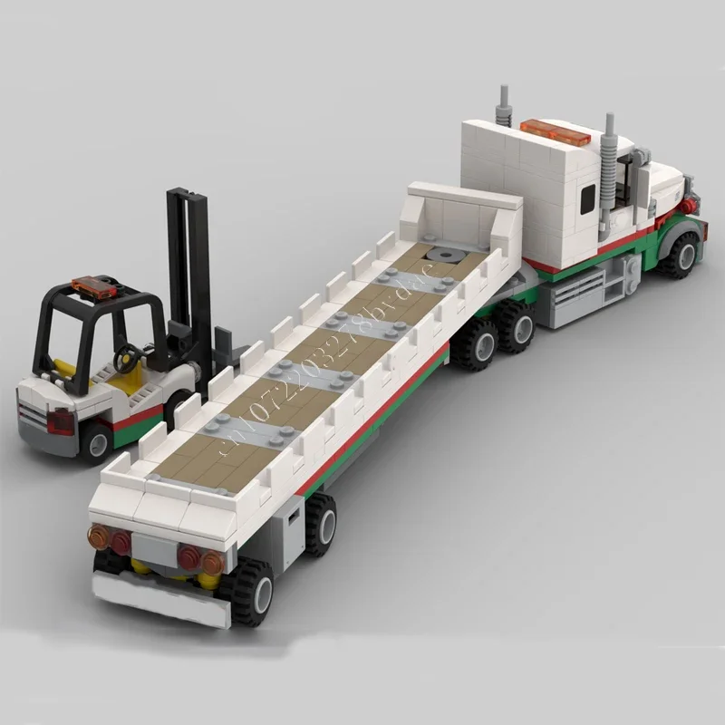 598PCS MOC Octan Truck Flatbed Trailer Building Blocks Model Bricks Technical Brick DIY Assembly Set Toy For Child Holiday Gifts