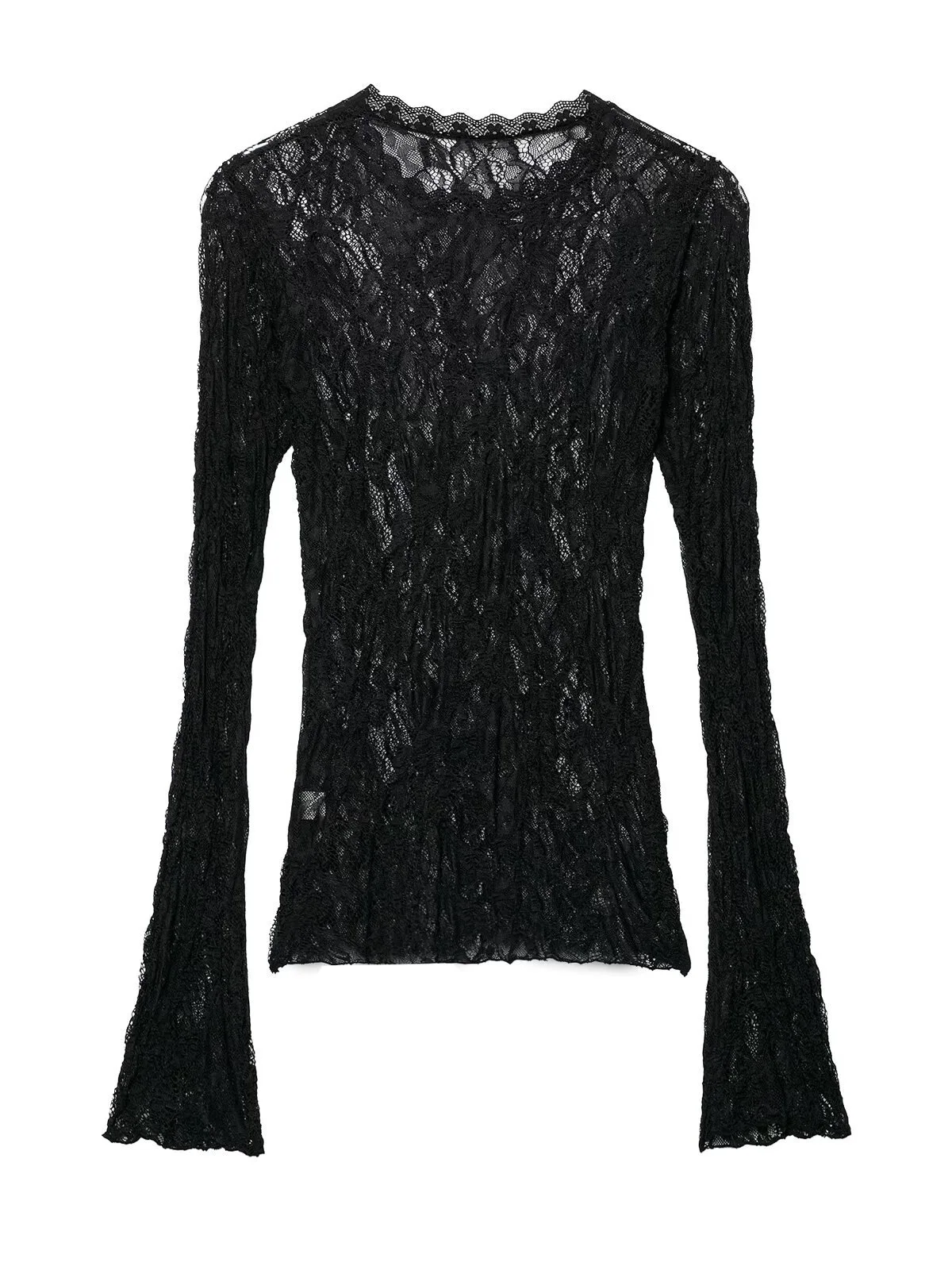 

Withered Elegant And Sexy Lace Patchwork Slim Fit Round Neck Top T-shirt Woman Clothes Female Clothing
