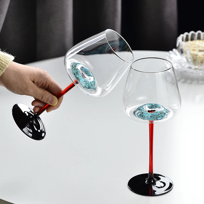 2 uds cristal nórdico pajarita negra copa de vino Borgoña Potbelly hogar uva francés turquesa varilla roja copa bonita doble