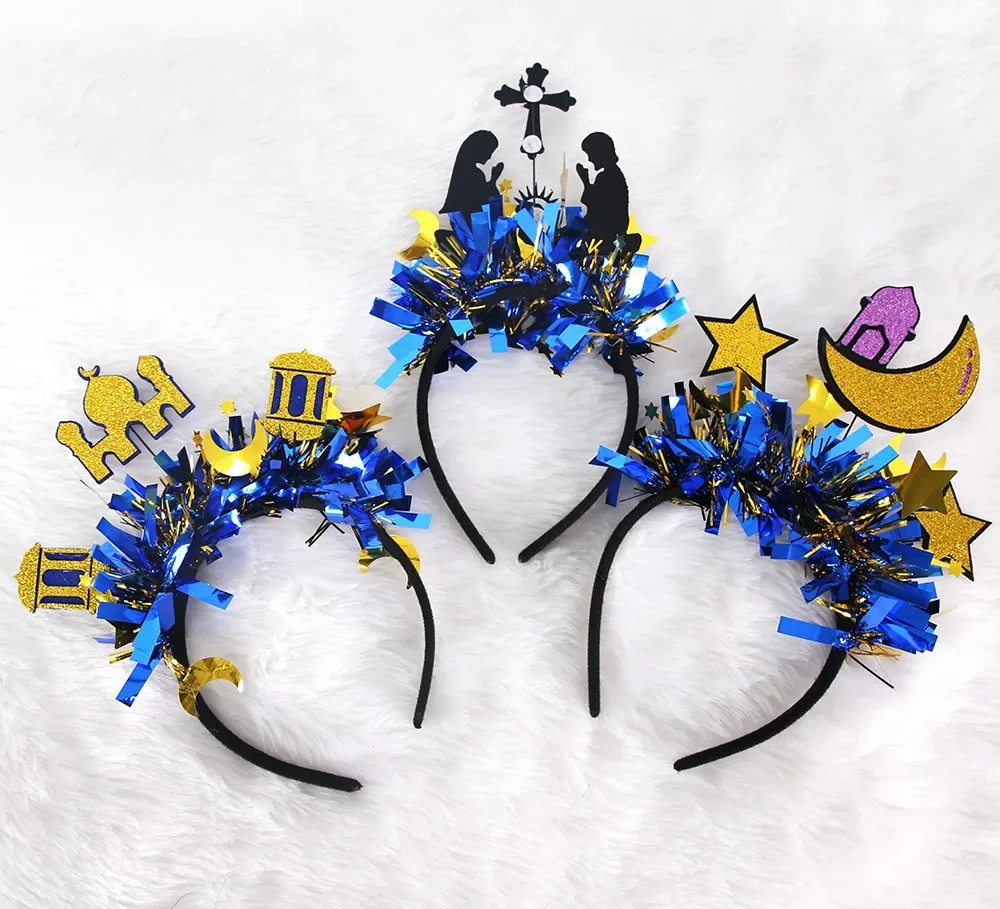 Diadema Eid Mubarak elegante azul dorado estrella Luna banda para la cabeza cinta para la cabeza Eid Al Fitr Ramadán Kareem fiesta feliz Eid Mubarak