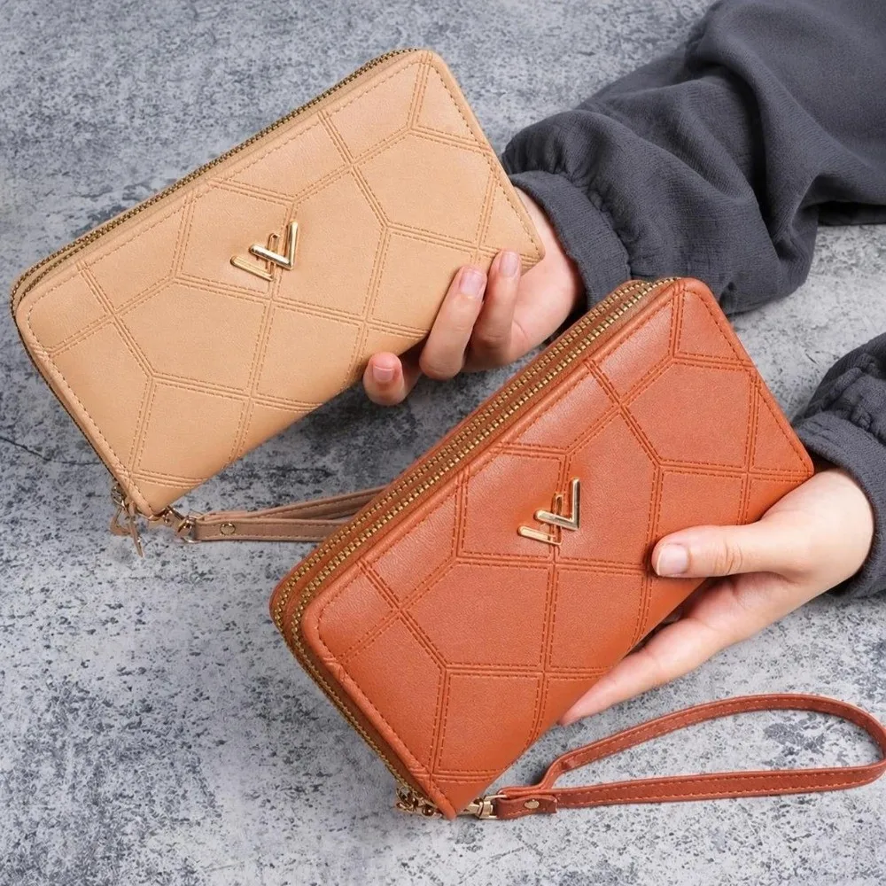 Fashion Large Capacity Women's Handbag Simple Double Zipper Coin Purse Bag Multi-Pocket Long Mobile Phone Bag for Women