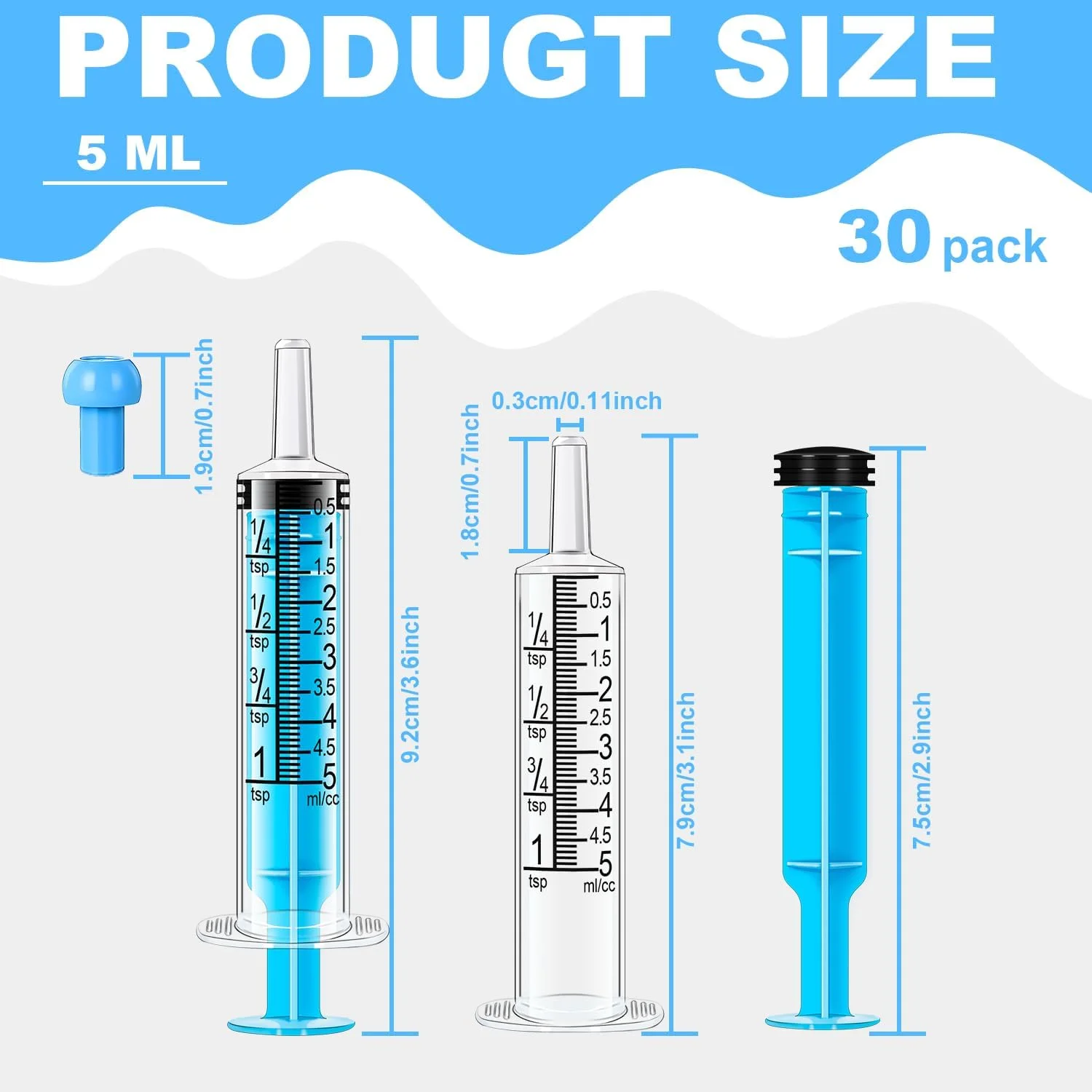 Pet Feeding Syringe 5ml Blue Plastic No Needle with Tip Cap Double Scale Liquid Measuring Dispenser for Pet Feeding Plant Wateri