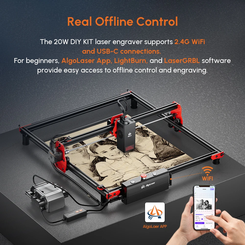 Imagem -06 - Algolaser-kit Faça Você Mesmo Laser Gravador Cortador com Wi-fi Offline App Controle Carver 1575 x 1575 Tamanho Grande