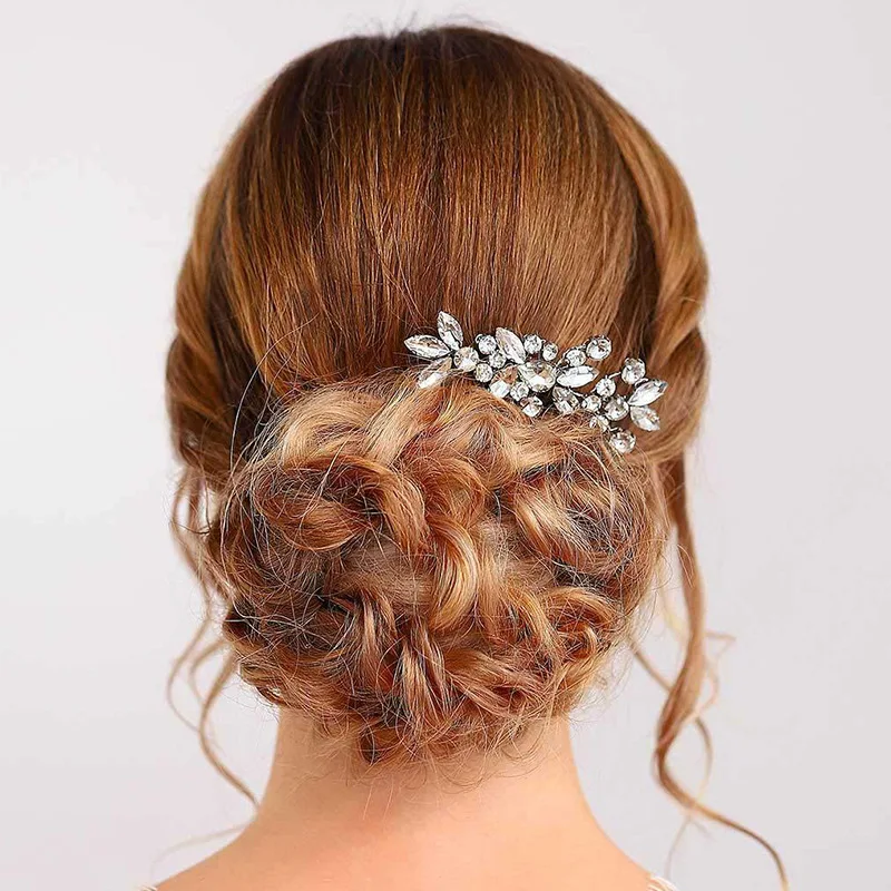 Fashion Hair Comb Hairpin Wedding Tiaras For Women Silver Color Leaves Shaped Hair Forks Side Pin Charm Bride Hair Jewelry