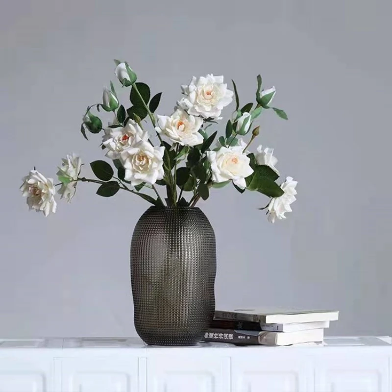 Simple Modern Gray Glass Vase Living Room Porch Creative Decoration Diamond Cutting Surface Heavy Grain Flower Ware