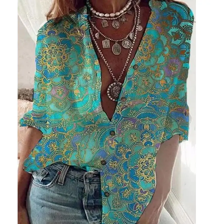 

Women Shirts Print Blouses Long Sleeves Turn Down Collar Single Breasted Slight Strech Loose Fit Streetwear Casual 2026 Spring