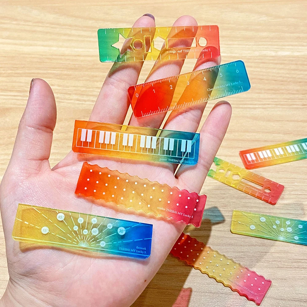5 Pcs Colorful Gradient Palm Ruler, Satisfactory Mini Ruler, Handbag Pocket Ruler