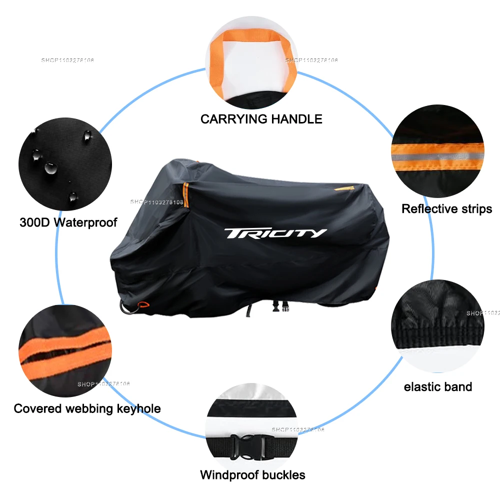 Motorcycle Cover Waterproof Outdoor All Season Dustproof UV Protective Moto Rain Cover for Yamaha Tricity 125 155 300 TRX850