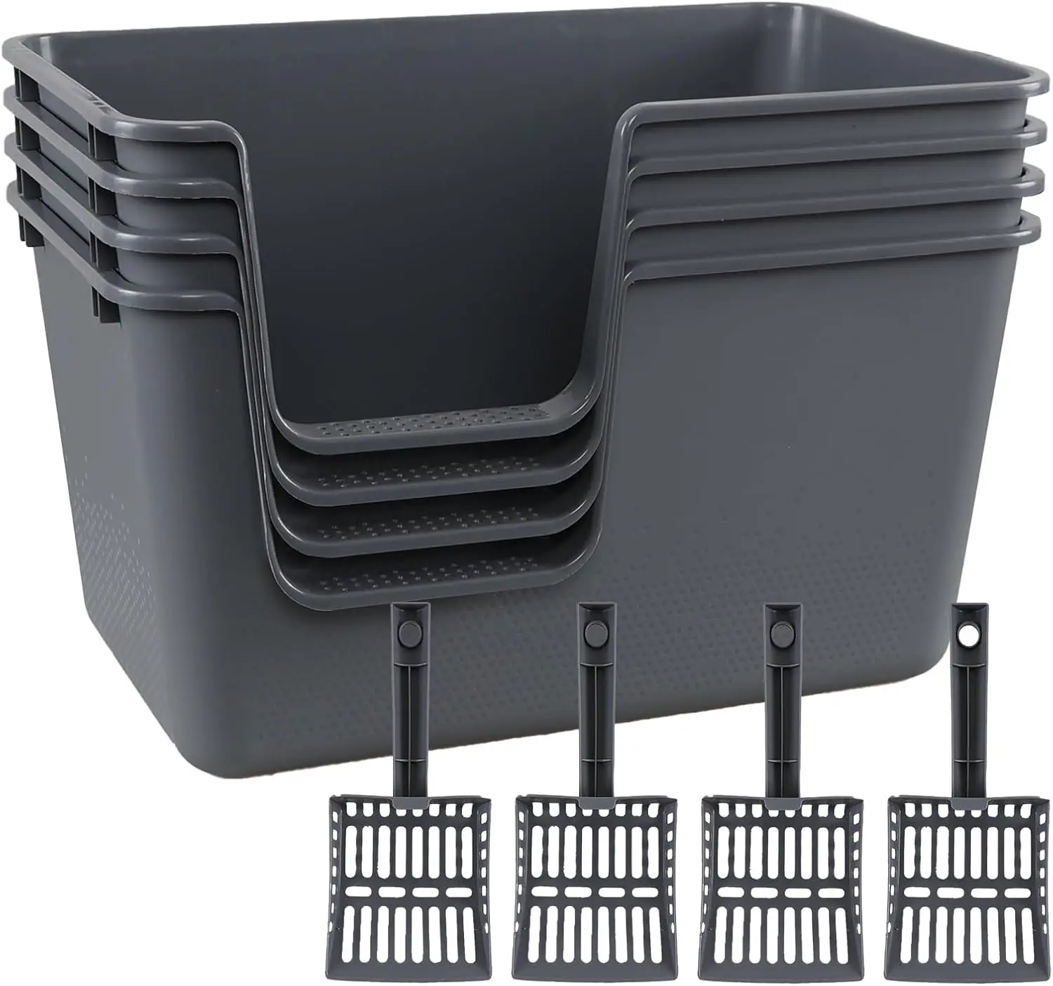 

4 Pcs Large Litter Box, Open Top Cat Litter Box, Anti-Splashing Pet Litter Box Tray,