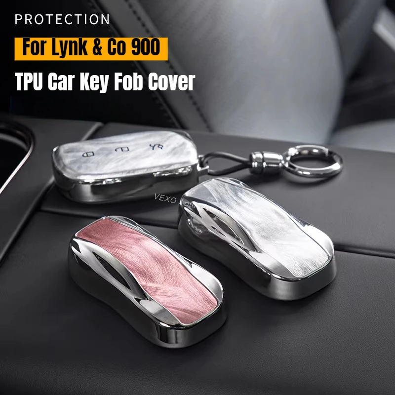 

For Lynk & Co Z10 Z20 900 10EMP TPU Car Key Case Feather Texture Key Cover Remote Key Fob Protector Holder Shell Bag Keychain
