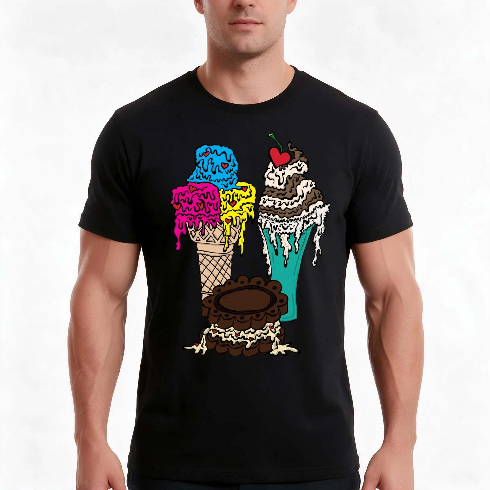 ice-creamy T-Shirt, Summer Casual Cotton Tee, Oversized Streetwear Tops, Vintage Graphic Print, Loose Fit Short Sleeve