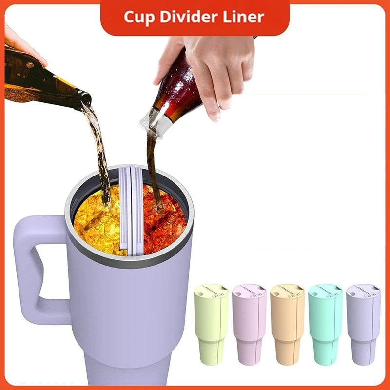 Drink Separator Silicone Liner,Dual Compartment Cup Sleeve For 40 Oz Tumbler Cup,Reusable Cup Divider For Stanley Cup