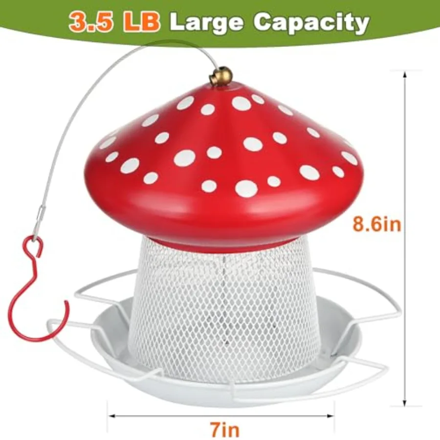 【Spot goods】Bird Feeder Heavy Duty Metal Bird Feeders for Outdoor Hanging Cute Mushroom Shape 3.5 LB Large Capacity Wild Birdfe view 3