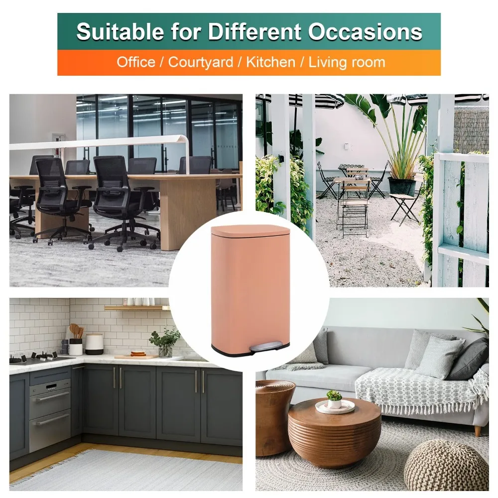 سلة مهملات مطبخ من الفولاذ المقاوم للصدأ مقاومة لبصمات الأصابع سعة 50 لترًا مع دلو قابل للإزالة وغطاء مفصلي #3