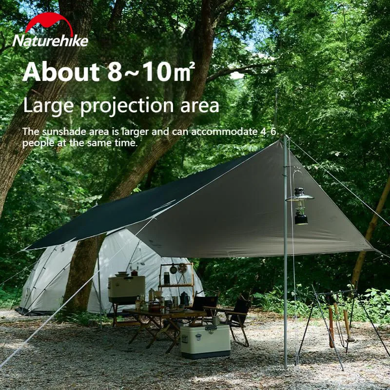 Naturehike 10㎡ Square Sun Shelter Cotton Fabric 4-6persons Outdoor Travel Sunshade Waterproof Canopy With Tent Pole