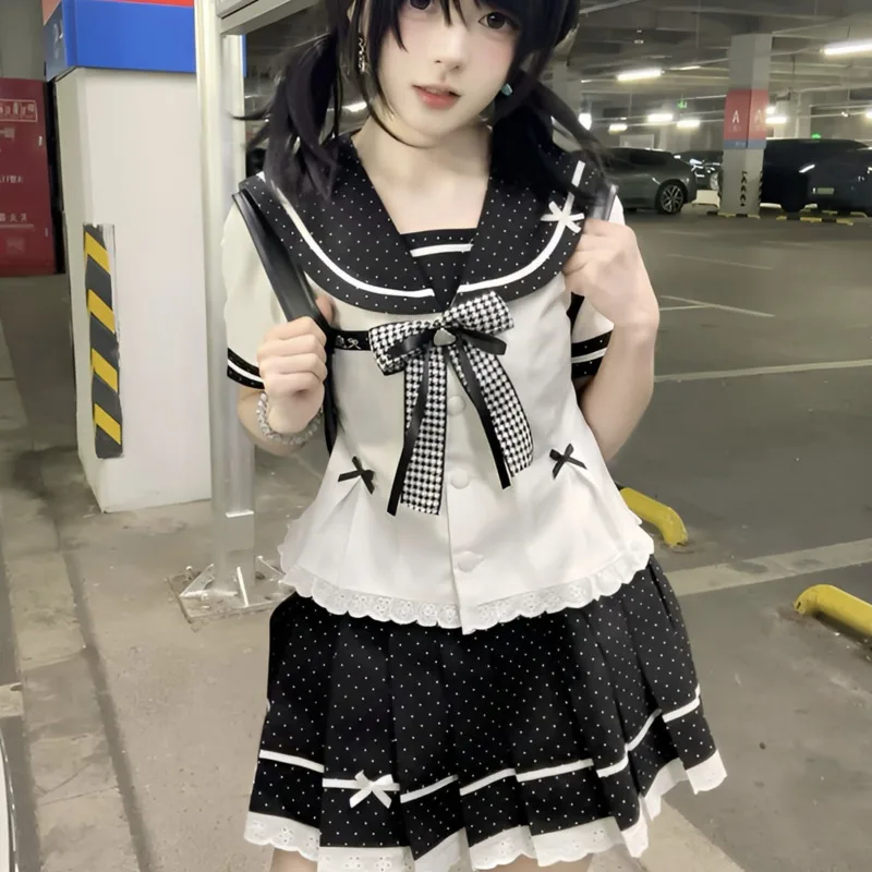Authentic Japanese JK Sailor Uniform Set Y2K Punk Black Slim Fit Gray Preppy School Uniform Daily Wear Cute Girl Outfit Gift New
