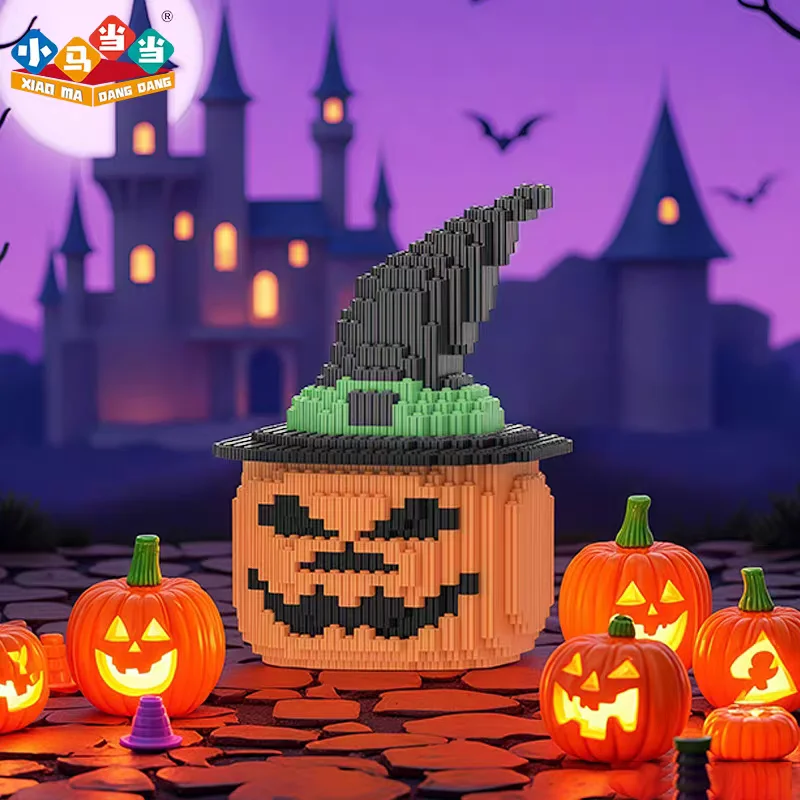 

Halloween Pumpkin Head Creative Building Blocks Compatible With Lego Bricks Fidget DIY Blocks Assembly Toys For Halloween Gift