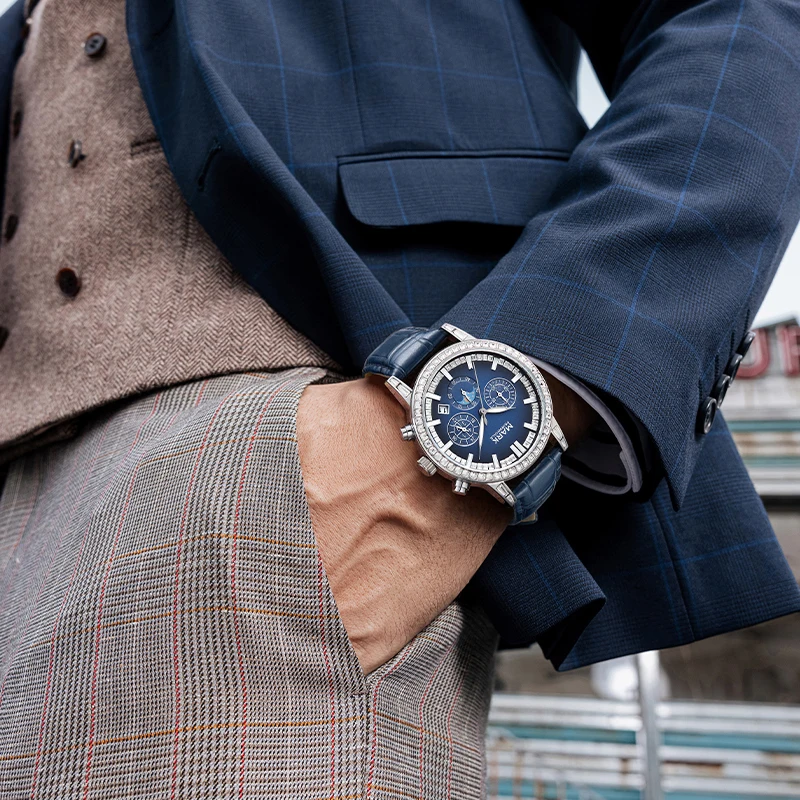 Mark Fairwhale Men's Fashion Quartz Watch Waterproof Leather Strap Multi-Functional Golf Sports Top Rated for Active Men