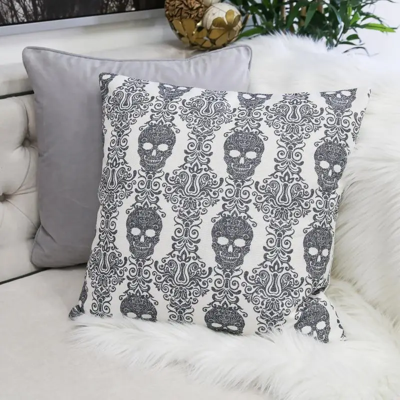 

Gothic Damask Skull Decorative Pillow - Black & White Cotton Linen Cushion Cover