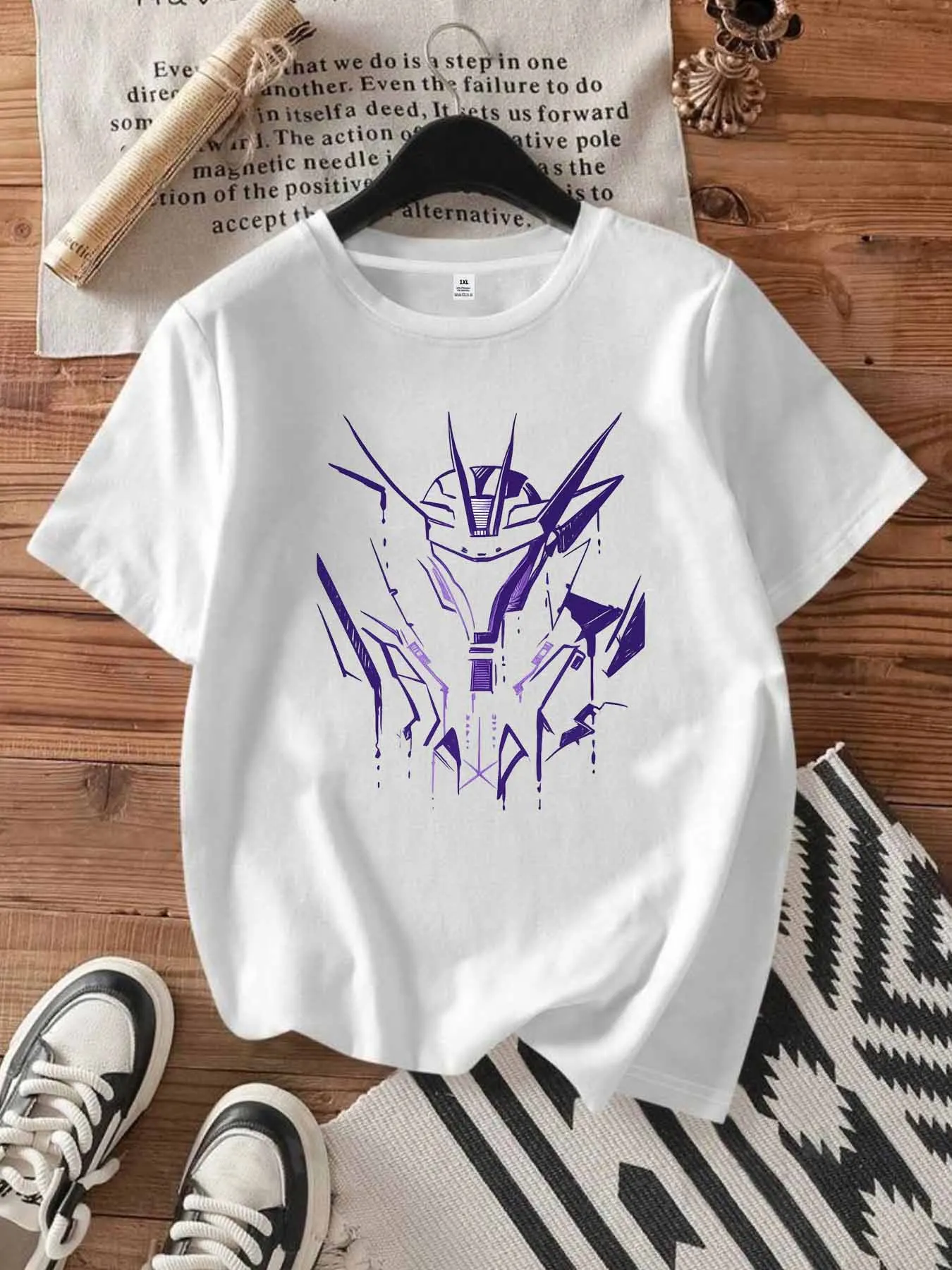 

【1022826】Женская футболка больших размеров с круглым вырезом и короткими рукавами, эластичными полурукавами и модными принтами