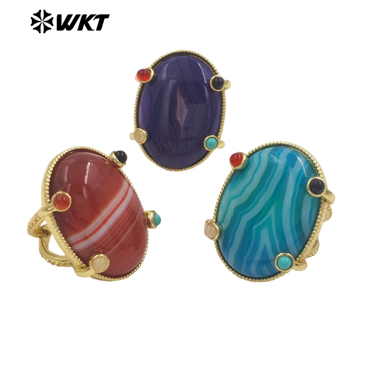 

WT-R585 Newest Style Gold Plated Natural Gemstones With Little Stone Adjustable Rings For Women New Year Jewelry Gifts