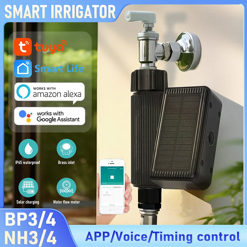 

Tuya Smart Solar Powered WiFi Irrigation Controller with App Remote Control, Automatic Timer, Water Flow Meter & Drip Valve IP65