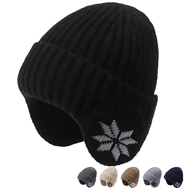 Outdoor Men Winter Knitted Hat Plush Warmth Peaked Cap Earmuff Casual Fashion Faux Fur Lined Hooded Hats Cycling Ear Protection